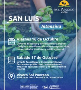 La propuesta ‘San Luis Intensiva’ tendrá lugar el 16 y 17 de octubre en el Vivero Sol Puntano